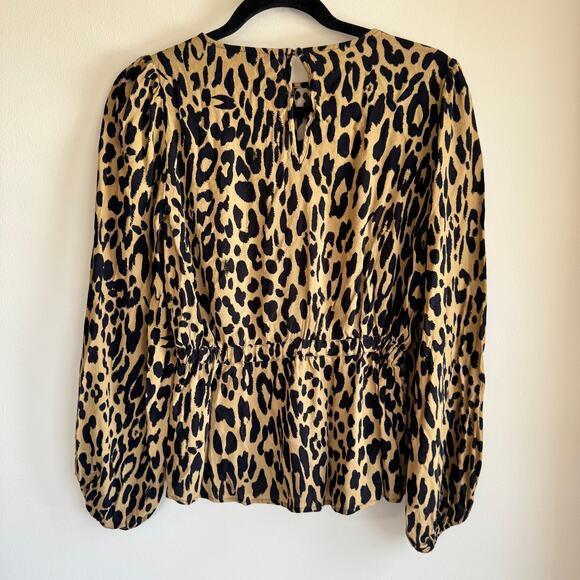 Banana Republic Peplum Leopard Print Tan Black Cinched Long Sleeve Sz XS - Picture 4 of 4